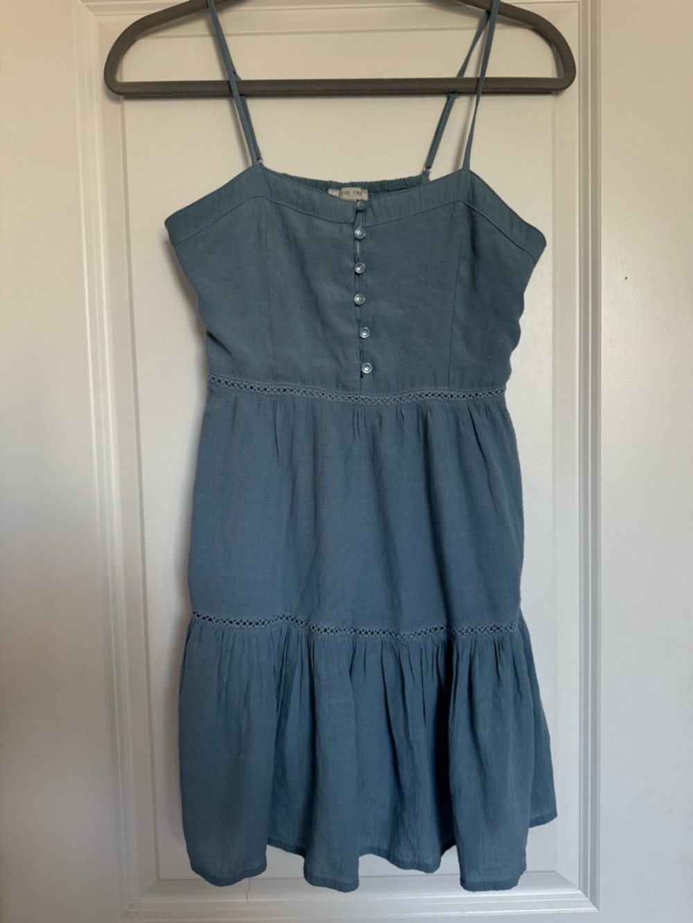 Dusty Blue Spaghetti Strap Tiered Dress